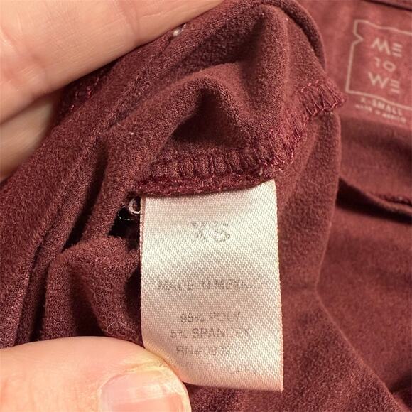 Suede Velvet Style Top X-Small Semi-Crop Tee Women Teen Versatile Goth Warm Red - Picture 5 of 7